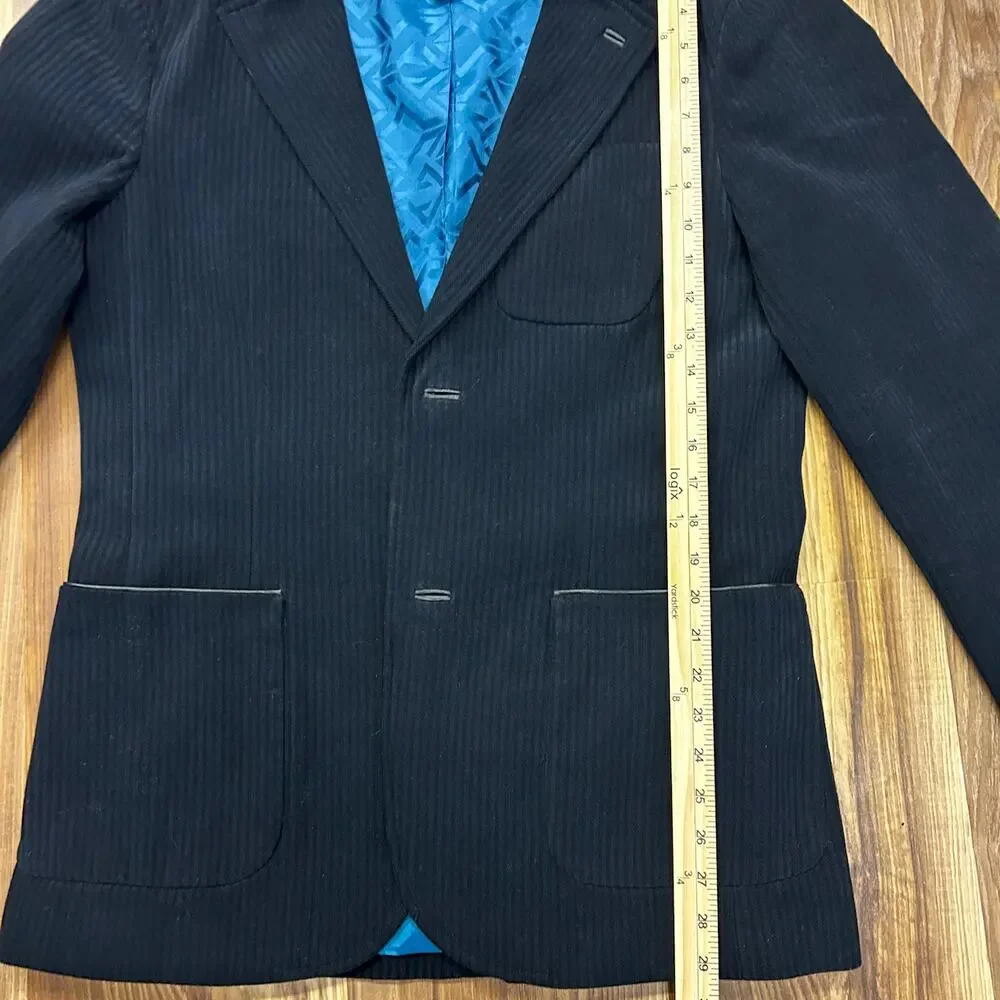 Armani Exchange Men’s Black Pinstripe Blazer Size L Leather Statement Luxury - Picture 9 of 9